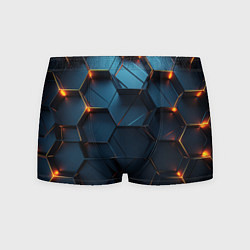 Трусы-боксеры мужские Синие объемные плиты с оранжевыми вставками, цвет: 3D-принт