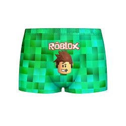 Трусы-боксеры мужские Roblox head на пиксельном фоне, цвет: 3D-принт