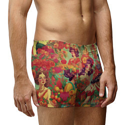 Трусы-боксеры мужские Винтажные ретро леди и цветы, цвет: 3D-принт — фото 2