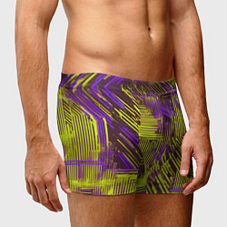 Трусы-боксеры мужские Киберпанк линии фиолетовые и жёлтые, цвет: 3D-принт — фото 2