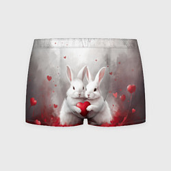 Трусы-боксеры мужские Белые кролики с сердцем, цвет: 3D-принт