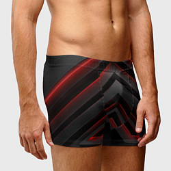 Трусы-боксеры мужские Красные яркие неоновые полосы на черной абстракции, цвет: 3D-принт — фото 2