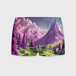 Трусы-боксеры мужские Геометрический зеленый пейзаж и фиолетовые горы, цвет: 3D-принт