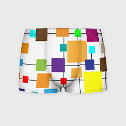 Трусы-боксеры мужские Разноцветные квадраты паттерны, цвет: 3D-принт