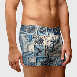 Трусы-боксеры мужские Пэчворк с якорем - джинсовка моряка, цвет: 3D-принт — фото 2