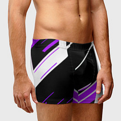 Трусы-боксеры мужские Бело-фиолетовые полосы на чёрном фоне, цвет: 3D-принт — фото 2