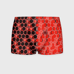 Трусы-боксеры мужские Техно-киберпанк шестиугольники красный и чёрный с, цвет: 3D-принт