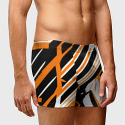 Трусы-боксеры мужские Чёрно-оранжевые полосы на белом фоне, цвет: 3D-принт — фото 2