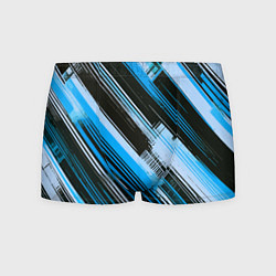 Трусы-боксеры мужские Синие диагональные полосы на чёрном фоне, цвет: 3D-принт