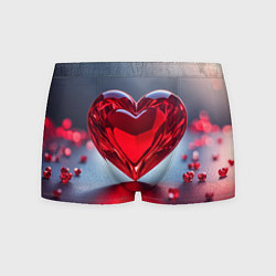 Трусы-боксеры мужские Хрустальное красное сердце на сером фоне с боке, цвет: 3D-принт