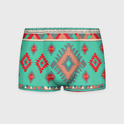 Мужские трусы Оранжево бирюзовый геометрический узор в стиле ацт