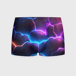 Трусы-боксеры мужские Синие и фиолетовые молнии в разломе, цвет: 3D-принт