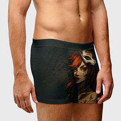 Трусы-боксеры мужские Рыжая девушка с маской лисы дерзкий стиль, цвет: 3D-принт — фото 2