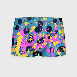 Трусы-боксеры мужские Брызги краски розовой желтой и темно синей, цвет: 3D-принт