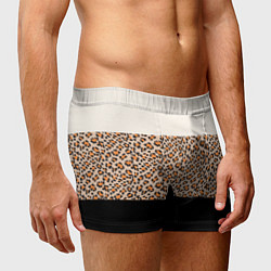 Трусы-боксеры мужские Леопардовый паттерн с черной и бежевой полосой, цвет: 3D-принт — фото 2