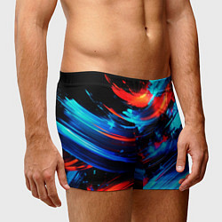 Трусы-боксеры мужские Синие и красные мазки краски на черном, цвет: 3D-принт — фото 2