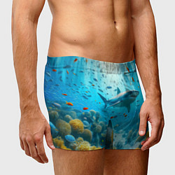 Трусы-боксеры мужские Белая акула в коралловом рифе, цвет: 3D-принт — фото 2