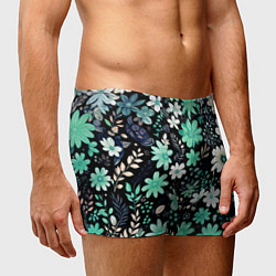 Трусы-боксеры мужские Чёрный в зелёный цветочек стилизованный, цвет: 3D-принт — фото 2