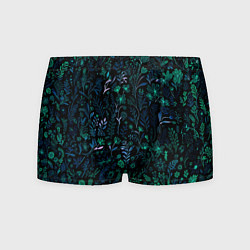 Трусы-боксеры мужские Чёрный в сине-зелёный цветочек, цвет: 3D-принт