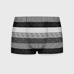 Трусы-боксеры мужские Черно белый полосатый узор из лоскутов, цвет: 3D-принт