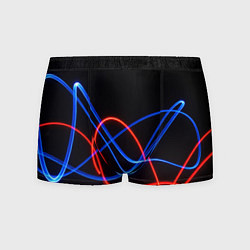 Трусы-боксеры мужские Красно синие неоновые линии на черном фоне, цвет: 3D-принт