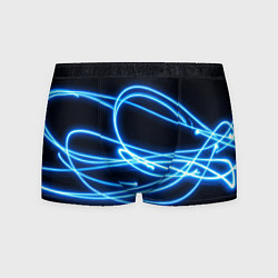 Трусы-боксеры мужские Неоновые голубые волны на черном фоне, цвет: 3D-принт