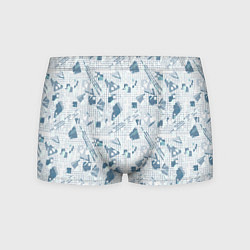 Трусы-боксеры мужские Мемфис синий с серым клетчатый геометрический узор, цвет: 3D-принт