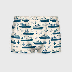 Мужские трусы Морской паттерн из чаек, якорей и кораблей