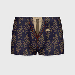 Трусы-боксеры мужские Тёмно-синий пиджак с коричневыми листьями, цвет: 3D-принт