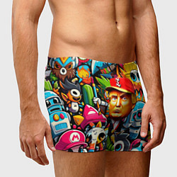 Трусы-боксеры мужские Дональд Трамп в компании мультяшных персонажей, цвет: 3D-принт — фото 2