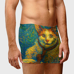 Трусы-боксеры мужские Кот-мем бу в стиле Ван Гога, цвет: 3D-принт — фото 2