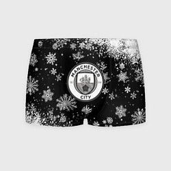 Трусы-боксеры мужские Манчестер сити снежинки новый год, цвет: 3D-принт