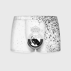 Трусы-боксеры мужские Реал Мадрид черно белые краски, цвет: 3D-принт