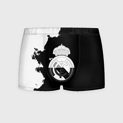 Трусы-боксеры мужские Реал Мадрид черно белые краски, цвет: 3D-принт