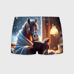 Трусы-боксеры мужские Лошадка с книгой, цвет: 3D-принт