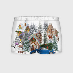 Трусы-боксеры мужские Машина стоит рядом с украшенными домами перед Новы, цвет: 3D-принт