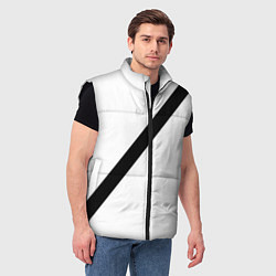 Мужской жилет Ремень безопасности - черная полоса прикол на бело, цвет: 3D-черный — фото 2