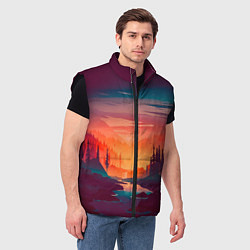 Мужской жилет Minimal forest sunset, цвет: 3D-черный — фото 2