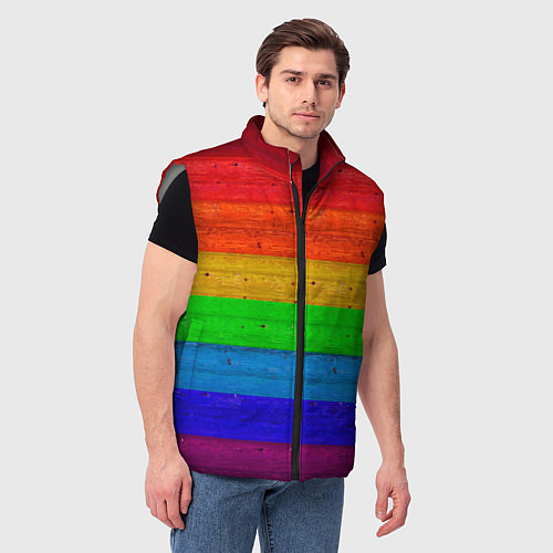 Мужской жилет Разноцветные доски радужный / 3D-Светло-серый – фото 3