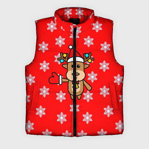 Мужской жилет Оленёнок в снежинках / 3D-Красный – фото 1