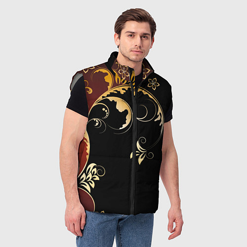 Мужской жилет Узор - Хохлома / 3D-Светло-серый – фото 3