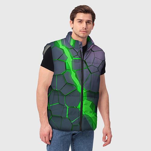 Мужской жилет ЗЕЛЕНЫЙ РАЗЛОМ 3Д РАЗЛОМ / 3D-Светло-серый – фото 3