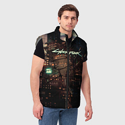 Мужской жилет Киберпанк - Город в паутинке, цвет: 3D-светло-серый — фото 2