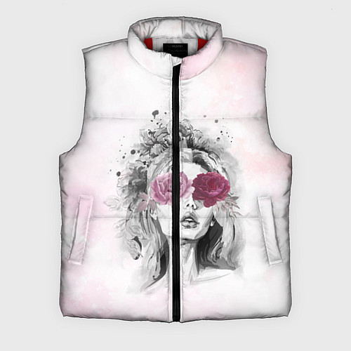 Мужской жилет Девушка цветы акварель / 3D-Красный – фото 1