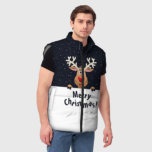 Мужской жилет Новогодний Оленёнок Рудольф / 3D-Светло-серый – фото 3