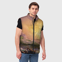 Мужской жилет Шторм в море девятый вал, цвет: 3D-черный — фото 2