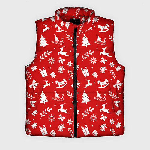 Мужской жилет НОВОГОДНИЙ УЗОР КРАСНО БЕЛЫЙ / 3D-Красный – фото 1