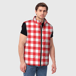 Мужской жилет БЕЛО КРАСНЫЙ НОВОГОДНИЙ УЗОР ПОЛОСЫ, цвет: 3D-черный — фото 2