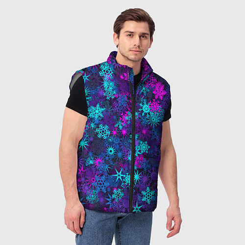 Мужской жилет Неоновые снежинки / 3D-Светло-серый – фото 3