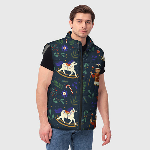 Мужской жилет Щелкунчик паттерн с лошадкой / 3D-Светло-серый – фото 3